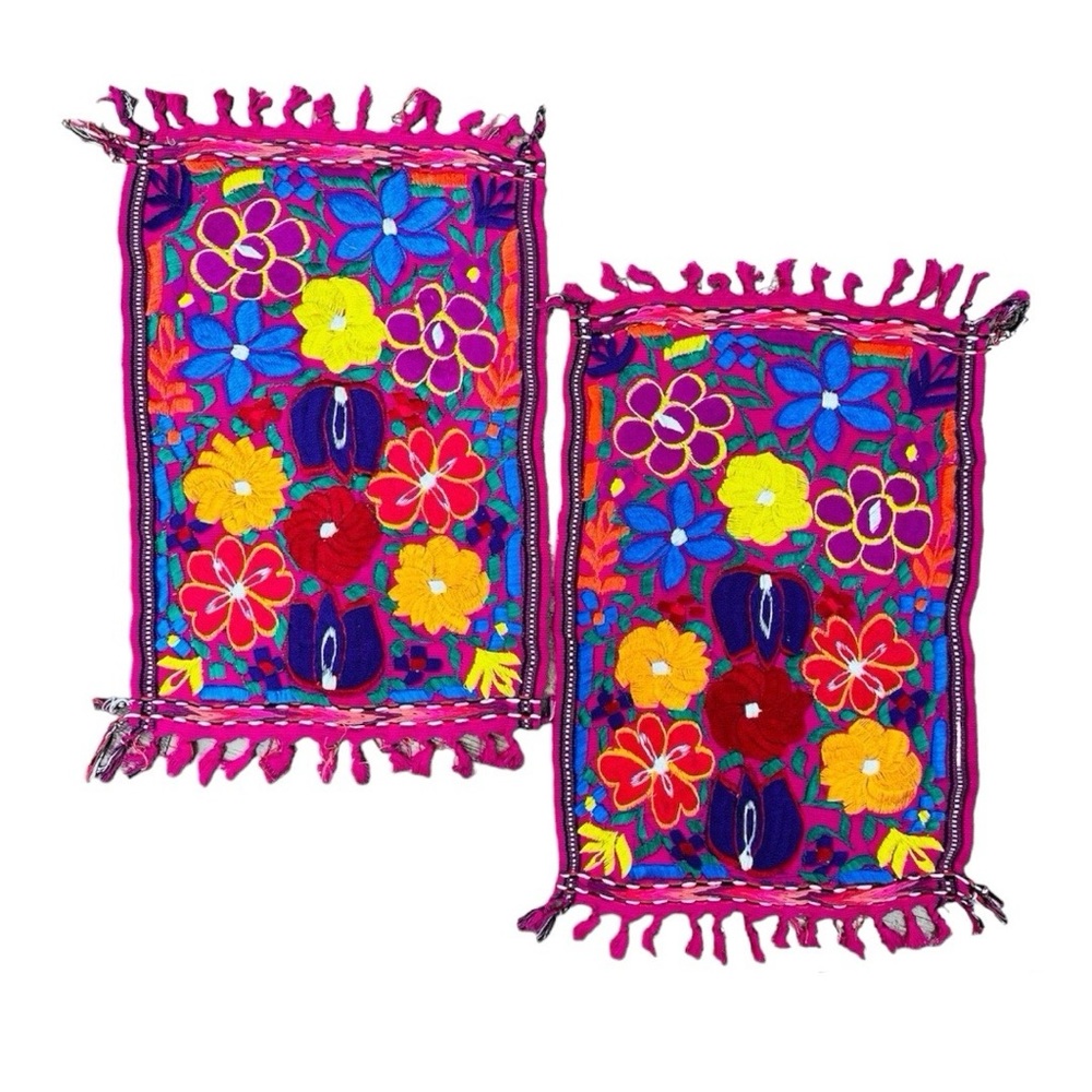 Embroidered Pink Placemats 2 Pc Set